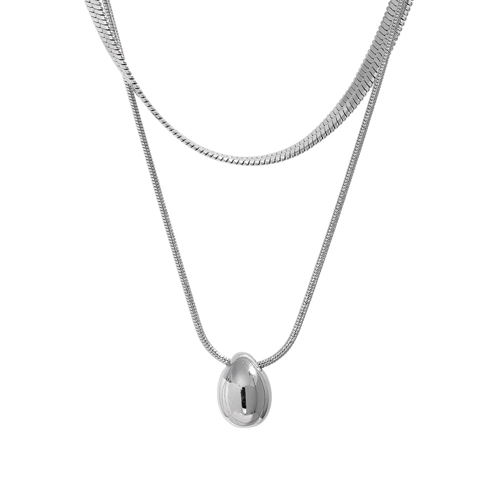 Collana a Doppio Strato con Pendente a Goccia – Catena Serpente in Acciaio Inossidabile Oro 18K