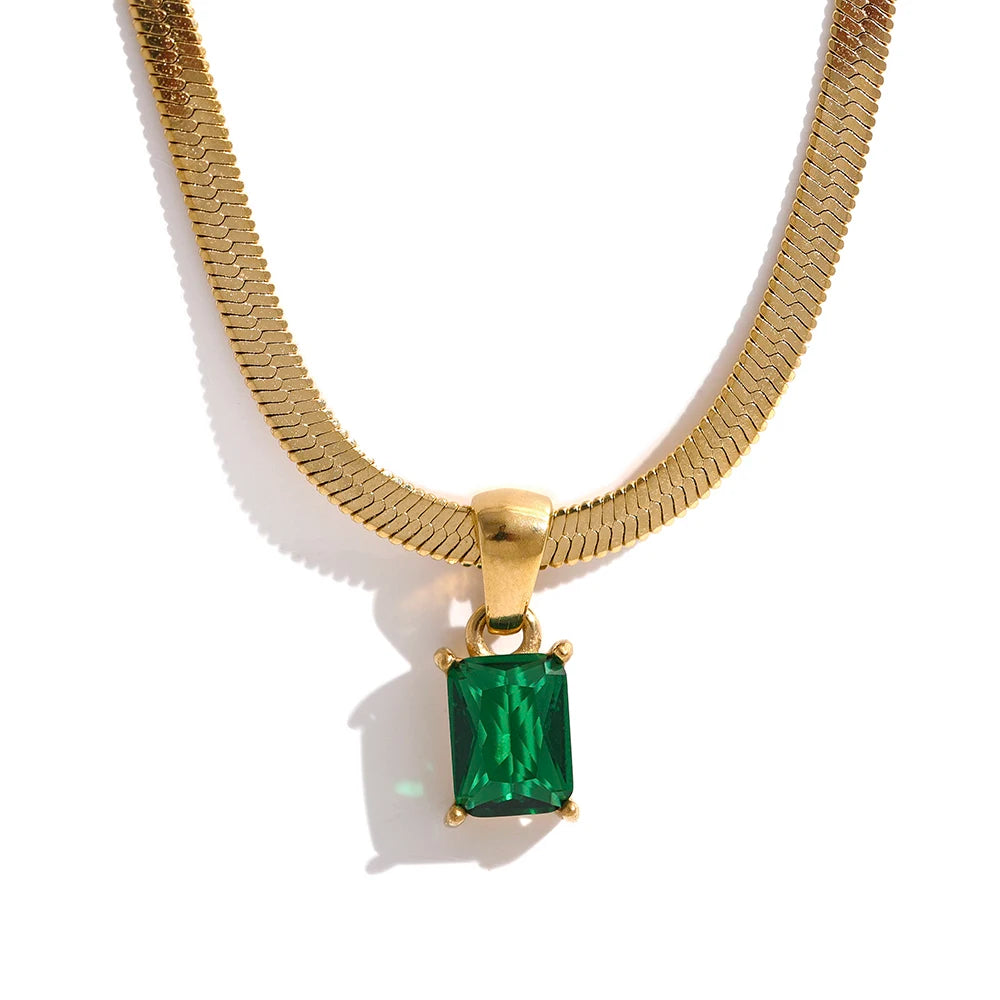 Collana Serpente Dorata con Zircone Quadrato