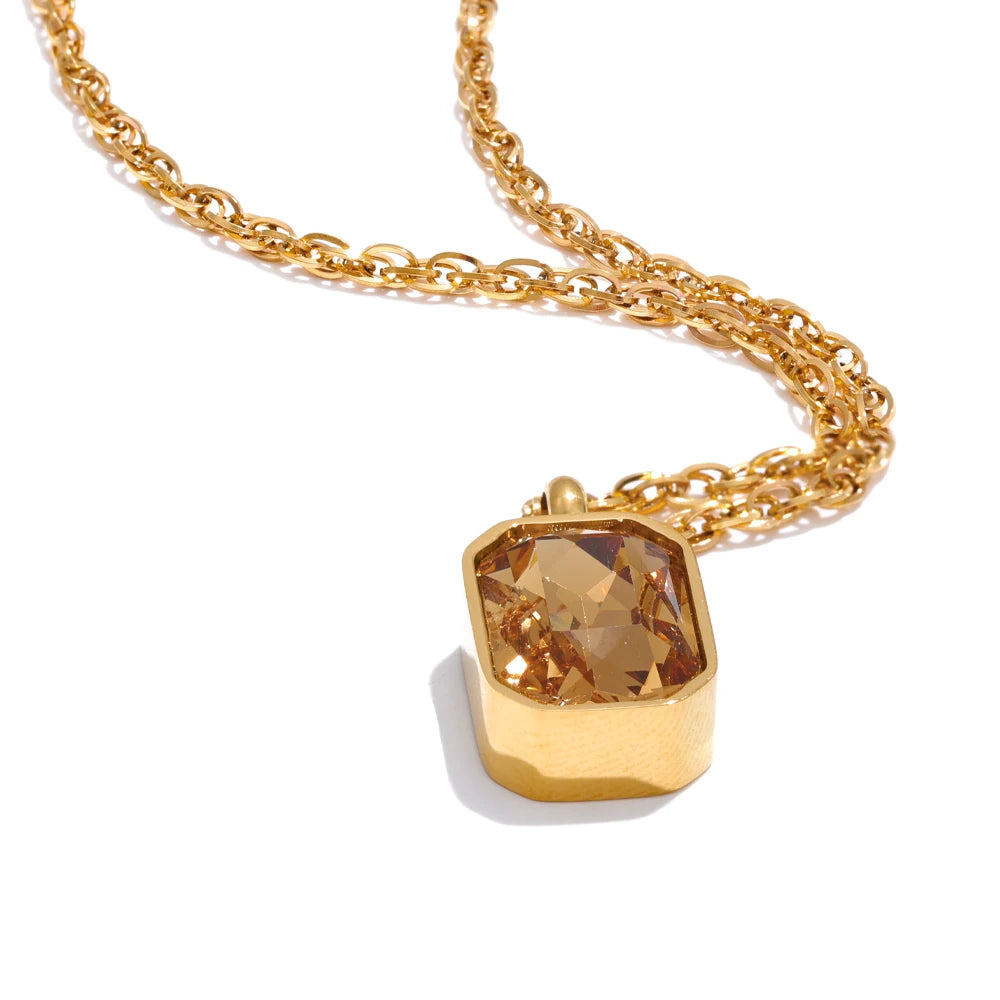 Collana Dorata con Zircone Champagne