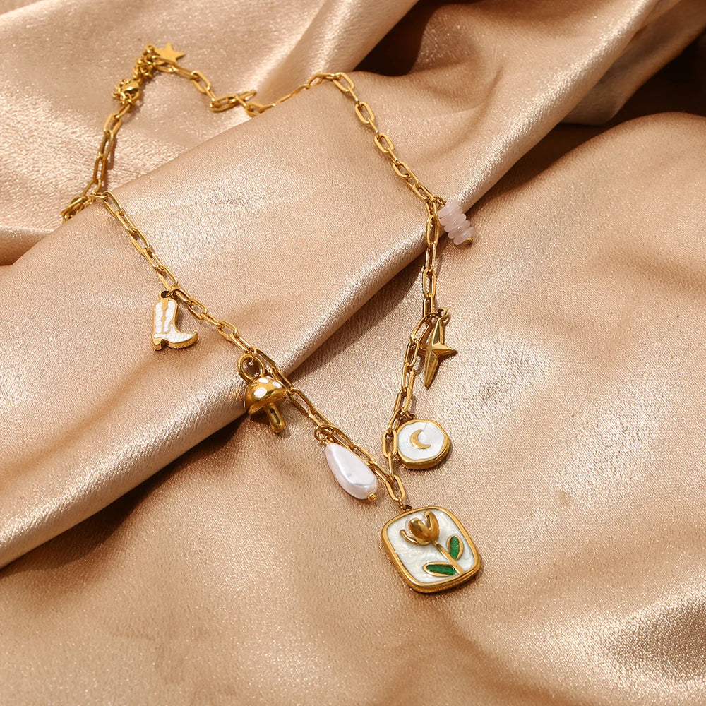 Collana Tulipano Smaltato – 2 varianti rosa o bianco – Acciaio dorato impermeabile